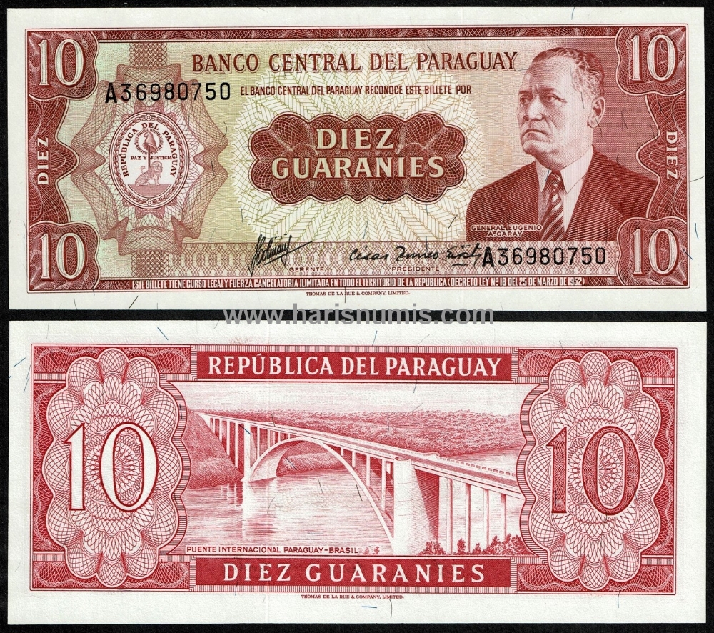 Picture of PARAGUAY 10 Guaranies L1952 P196b UNC