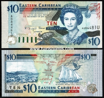 Picture of EAST CARIBBEAN STATES - ANGUILLA 10 Dollars ND(1994) P32u UNC