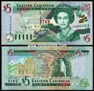Picture of EAST CARIBBEAN STATES - ANGUILLA 5 Dollars ND(2000) P37u UNC