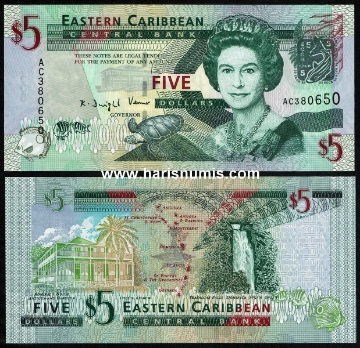 Picture of EAST CARIBBEAN STATES 5 Dollars ND(2008) P47 UNC