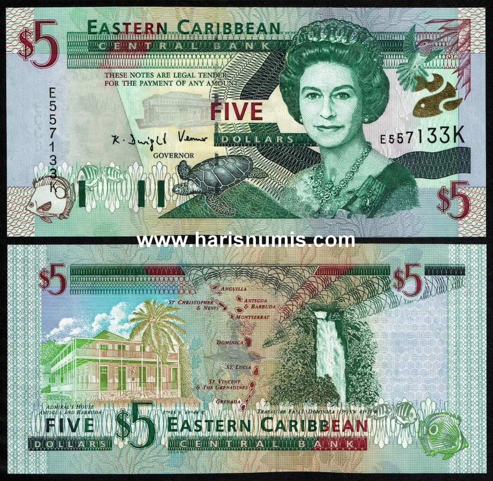 Picture of EAST CARIBBEAN STATES - ST. KITTS 5 Dollars ND(2000) P37k UNC