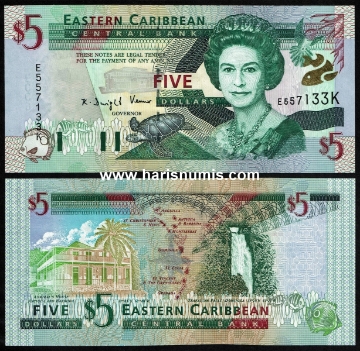 Picture of EAST CARIBBEAN STATES - ST. KITTS 5 Dollars ND(2000) P37k UNC