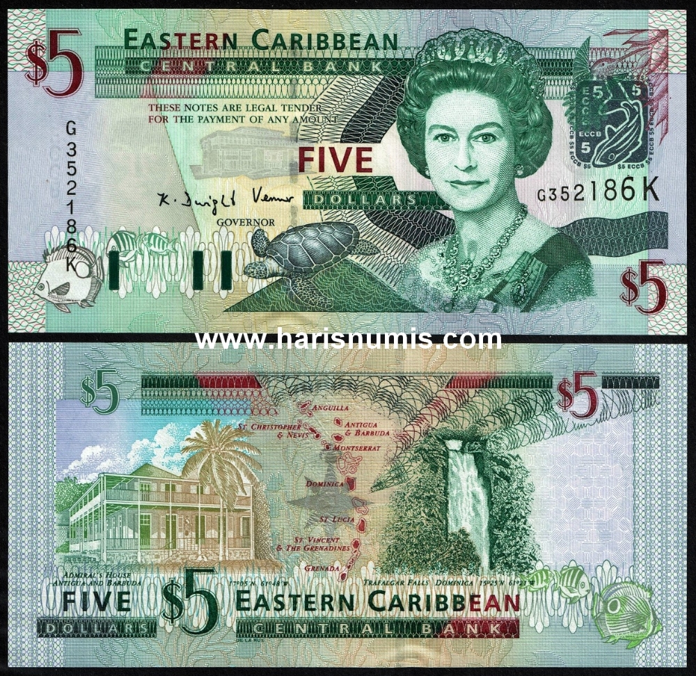 Picture of EAST CARIBBEAN STATES - ST. KITTS 5 Dollars ND(2003) P42k UNC