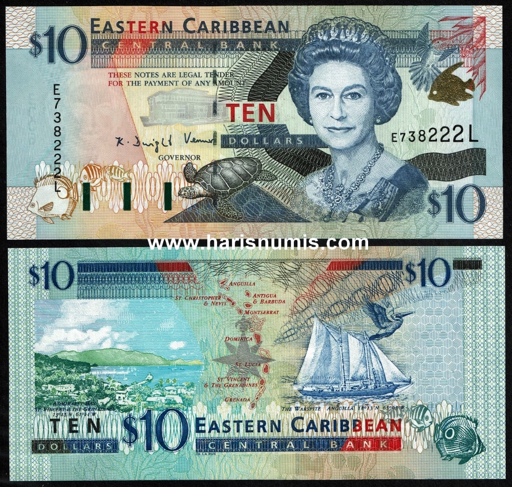 Picture of EAST CARIBBEAN STATES - ST. LUCIA 10 Dollars ND(2000) P38l UNC