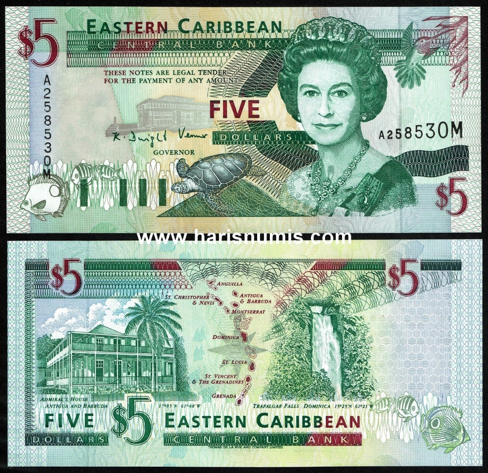 Picture of EAST CARIBBEAN STATES - MONTSERRAT 5 Dollars ND(1994) P31m UNC