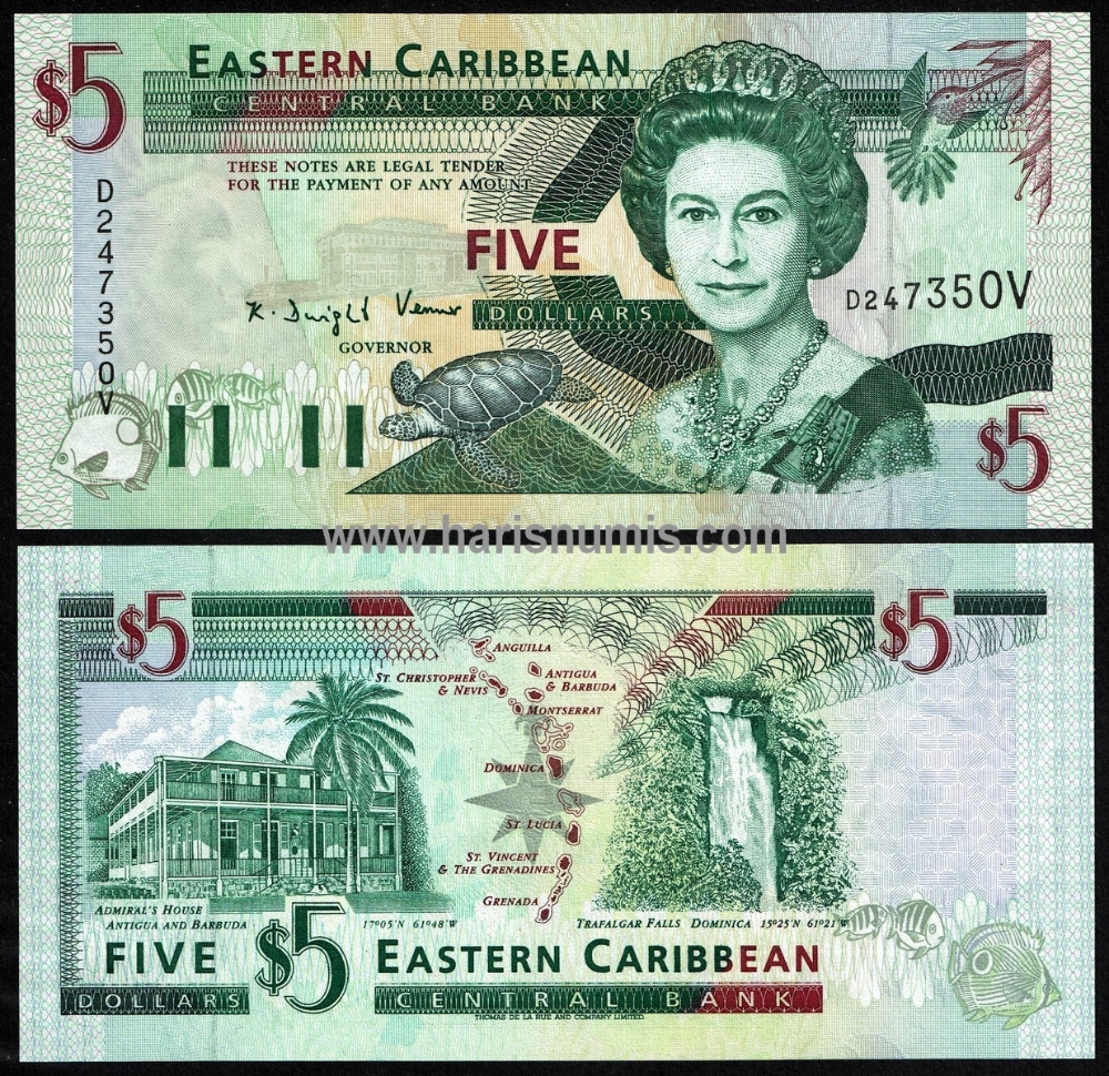 Picture of EAST CARIBBEAN STATES - ST. VINCENT 5 Dollars ND(1994) P31v UNC