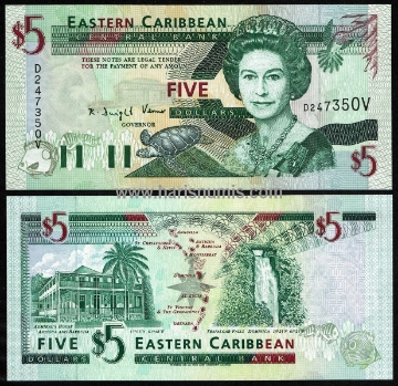 Picture of EAST CARIBBEAN STATES - ST. VINCENT 5 Dollars ND(1994) P31v UNC