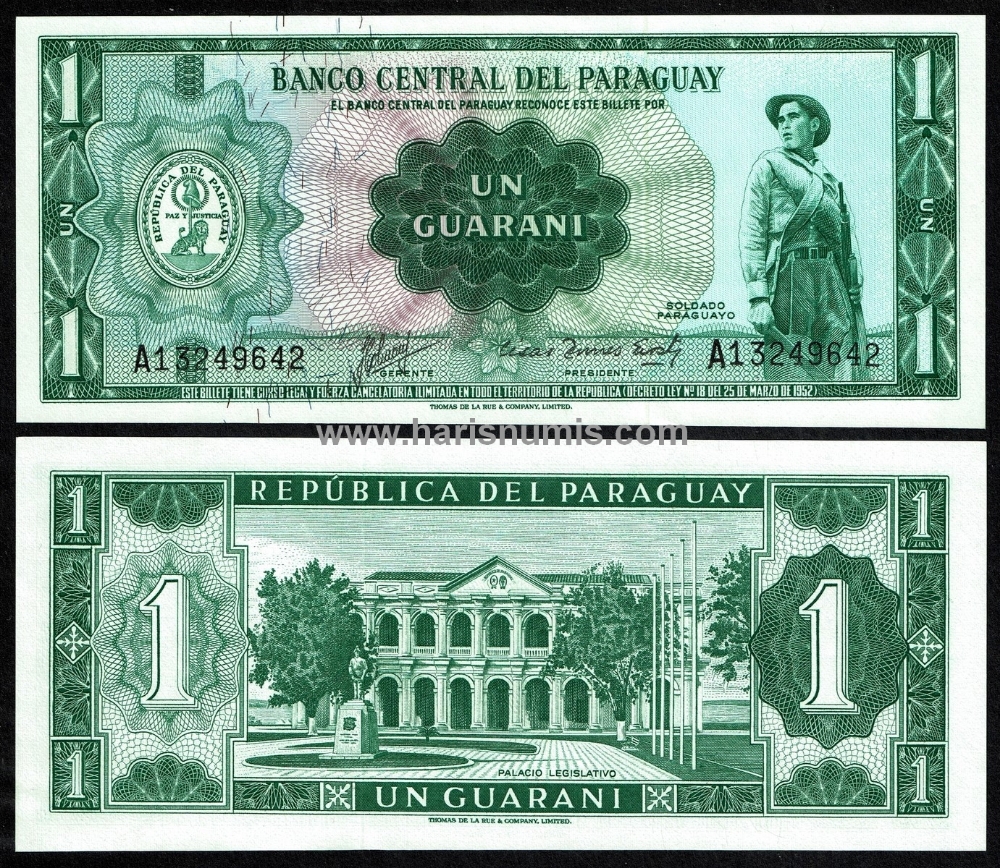 Picture of PARAGUAY 1 Guarani L1952 P193a UNC