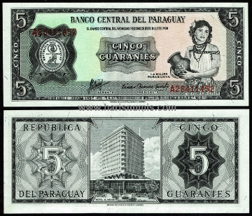 Picture of PARAGUAY 5 Guaranies L1952 P195b UNC