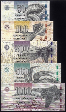 Picture of FAEROE ISLANDS 50-1000 Kronur 2011 (2012) P 29-33 UNC