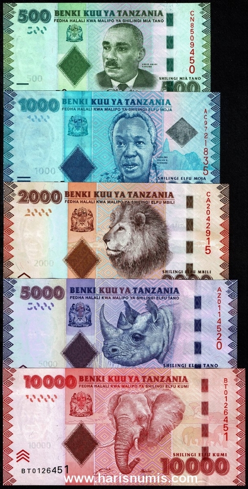 Picture of TANZANIA 500-10,000 Shillings ND(2010) P40a-44a UNC