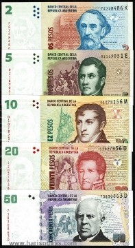 Picture of ARGENTINA 2-50 Pesos ND(2003-11) P 352a-356a UNC