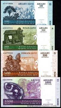 Picture of MADAGASCAR 100-1000 Ariary 2004(2008) P86b-89b UNC