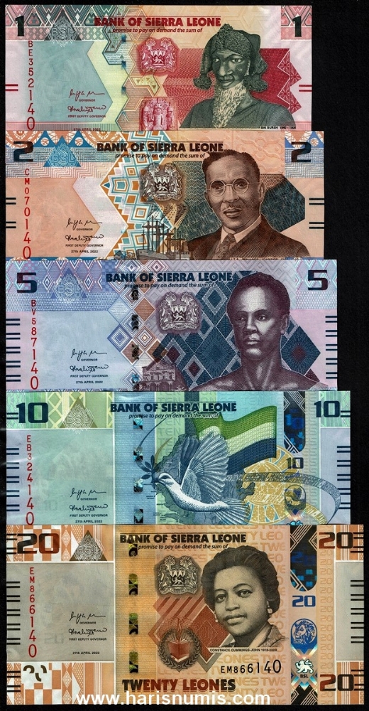 Picture of SIERRA LEONE 1-20 Leones 2022 P34a-38a UNC