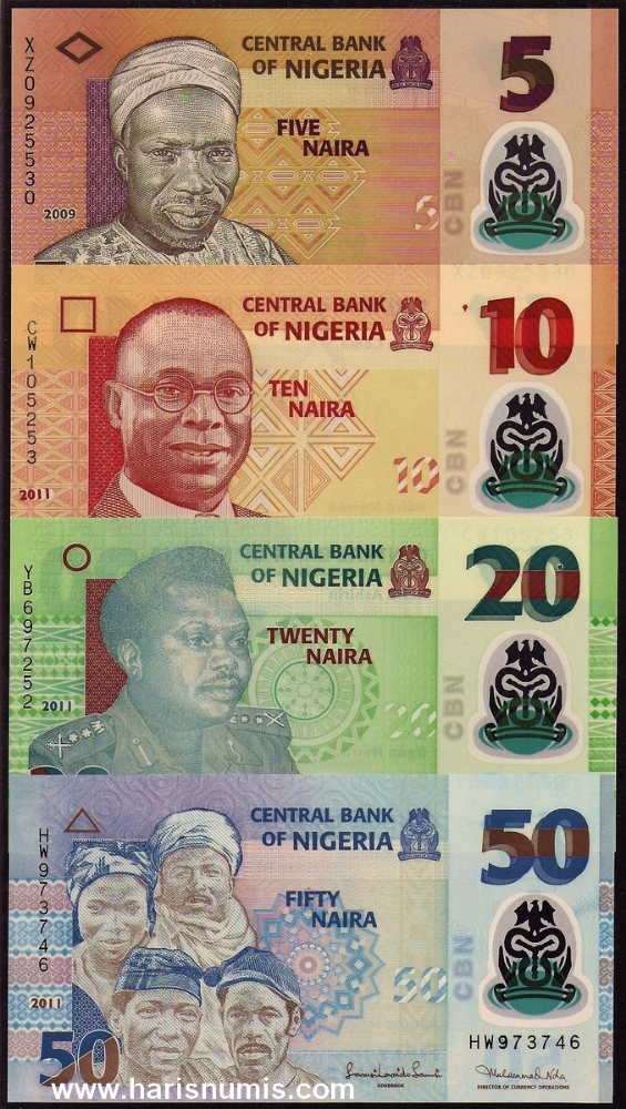 Picture of NIGERIA 5-50 Naira 2009-11, 4 pc. set P 38b-40c UNC