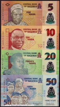 Picture of NIGERIA 5-50 Naira 2009-11, 4 pc. set P 38b-40c UNC