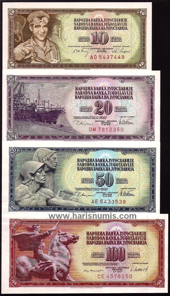 Picture of YUGOSLAVIA 10-100 Dinara 1968-81 P82-90 UNC