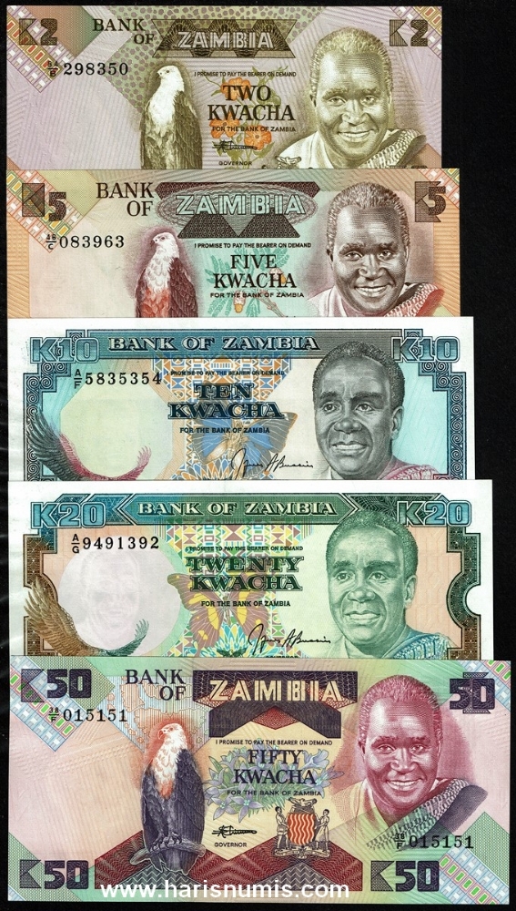 Picture of ZAMBIA 2-50 Kwacha ND (1980-91) P 24c-32b UNC