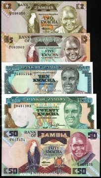 Picture of ZAMBIA 2-50 Kwacha ND (1980-91) P 24c-32b UNC