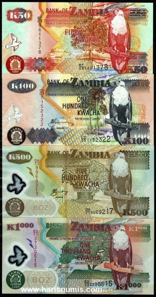 Picture of ZAMBIA 50-1000 Kwacha 2006 P 37e-44e UNC