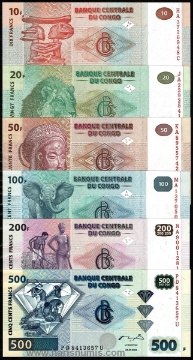 Picture of CONGO D.R. 10-500 Francs 2002-07 P 93-99 UNC