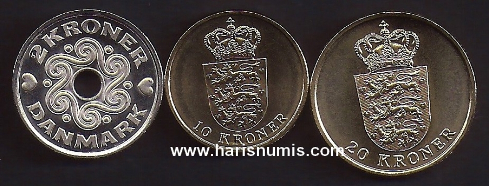 Picture of DENMARK 2, 10, 20 Kroner 2011 KM 869, 943, 944 UNC