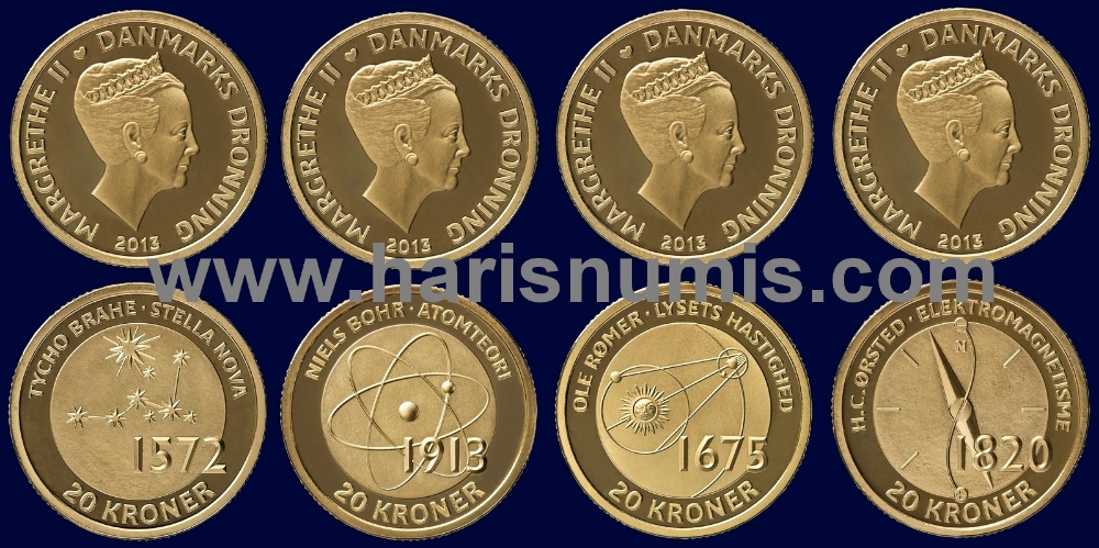 Picture of DENMARK 20 Kroner 2013 4 pc Complete Scientists set KM 956-962 UNC