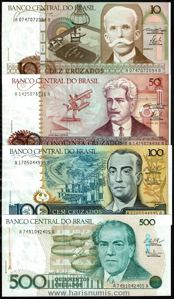 Picture of BRAZIL 10-500 Cruzados ND(1986-87) 4 pc set P209a-212c UNC