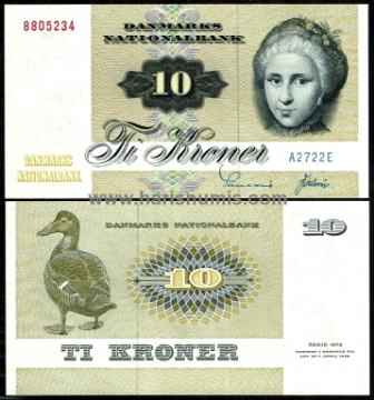 Picture of DENMARK 10 Kroner 1972 A2 type 2 P48a UNC