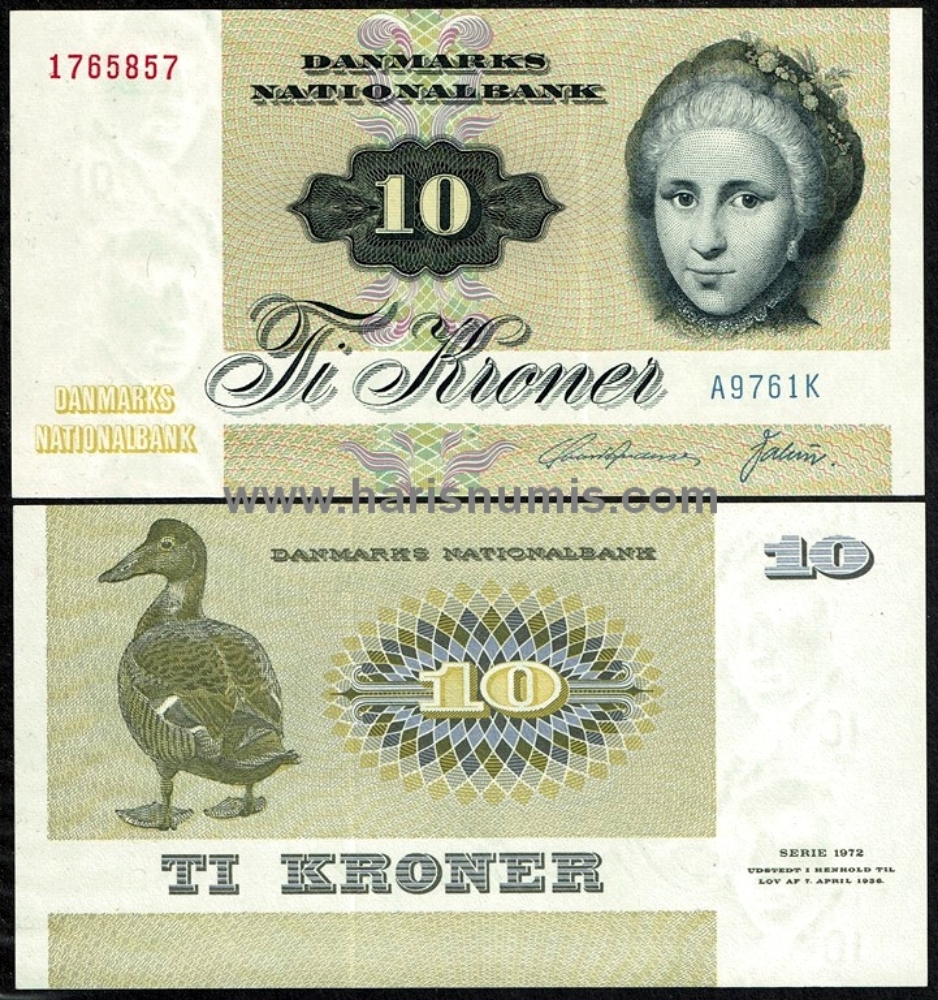 Picture of DENMARK 10 Kroner 1976 A9 type 1 P48f UNC