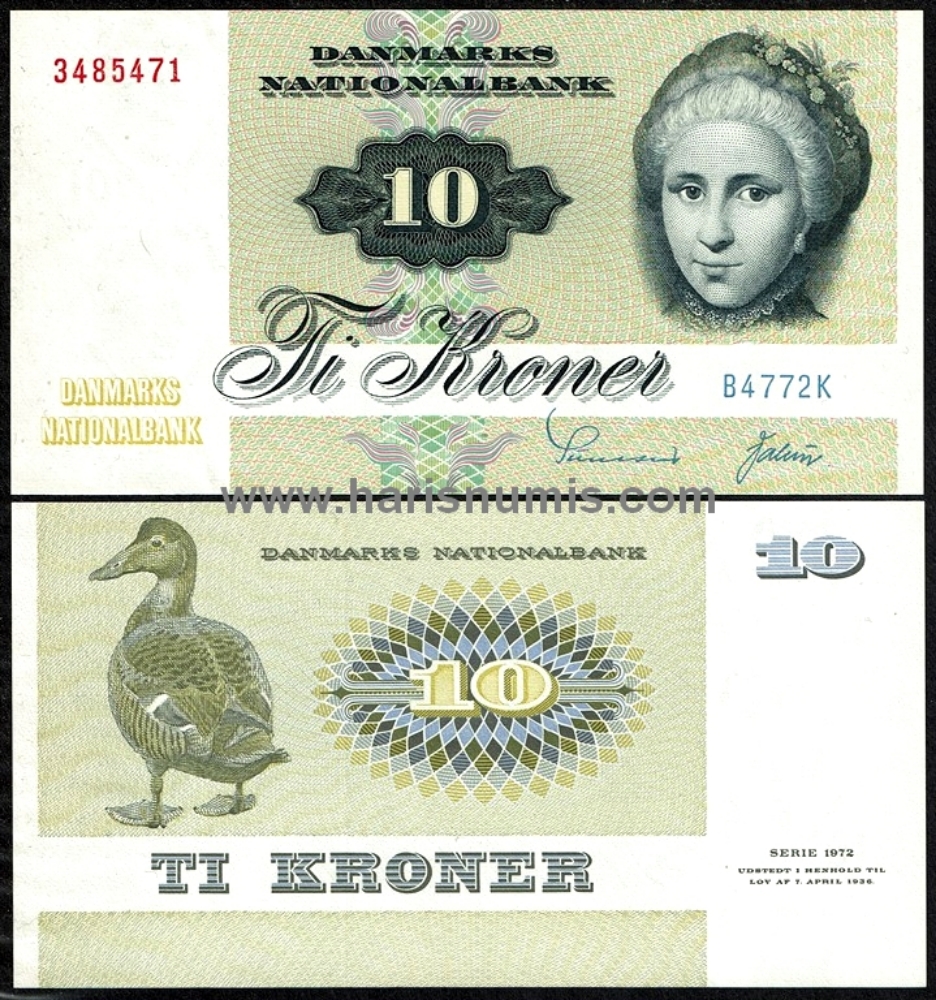 Picture of DENMARK 10 Kroner 1977 B4 type 2 P48g UNC