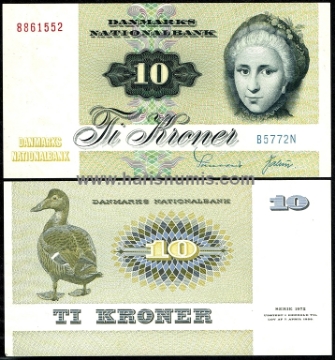 Picture of DENMARK 10 Kroner 1977 B5 type 2 P48g UNC