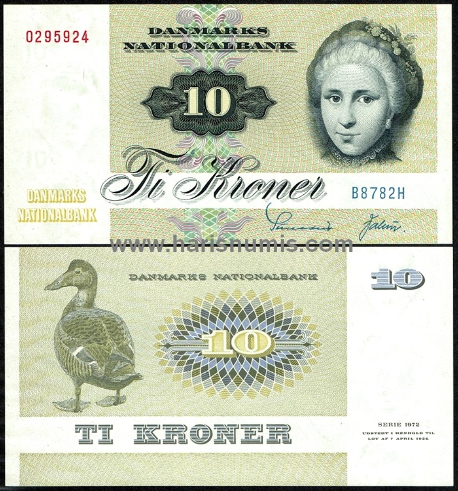 Picture of DENMARK 10 Kroner 1978 B8 type 2 P48h UNC