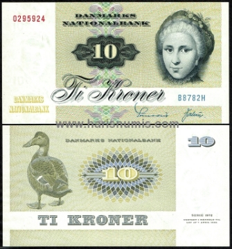 Picture of DENMARK 10 Kroner 1978 B8 type 2 P48h UNC