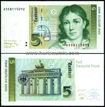 Picture of GERMANY, FEDERAL REP. 5 Deutsche Mark 1991 P37 UNC