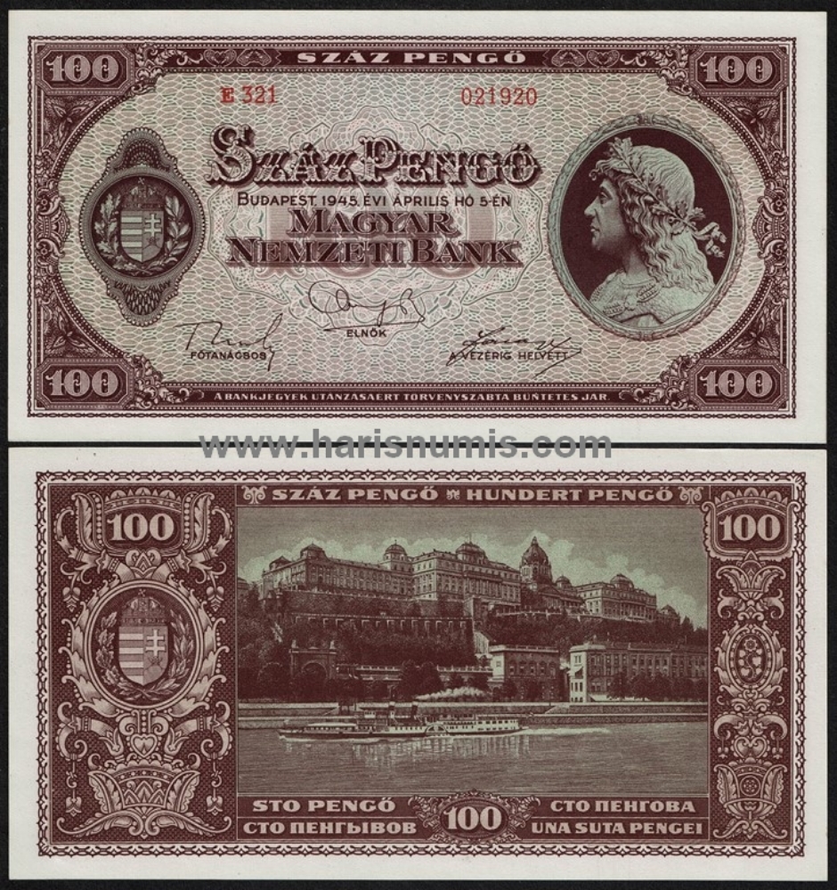 Picture of HUNGARY 100 Pengö 1945 P 111b UNC