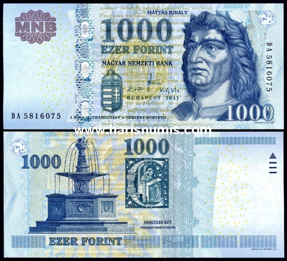 Picture of HUNGARY 1000 Forint 2011 P 197c UNC