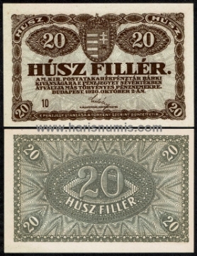 Picture of HUNGARY 20 Fillér 1920 P43 UNC