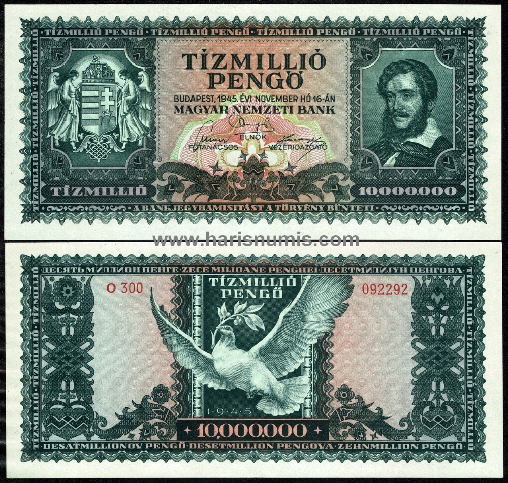 Picture of HUNGARY 10.000.000 Pengö 1945 P123 UNC