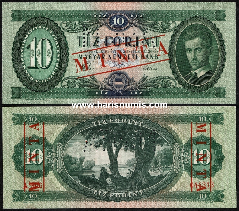 Picture of HUNGARY 10 Forint 1960 Specimen P 168bs UNC