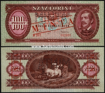 Picture of HUNGARY 100 Forint 1960 Specimen P 171bs UNC