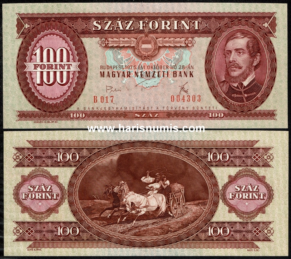 Picture of HUNGARY 100 Forint 1975 P171e UNC