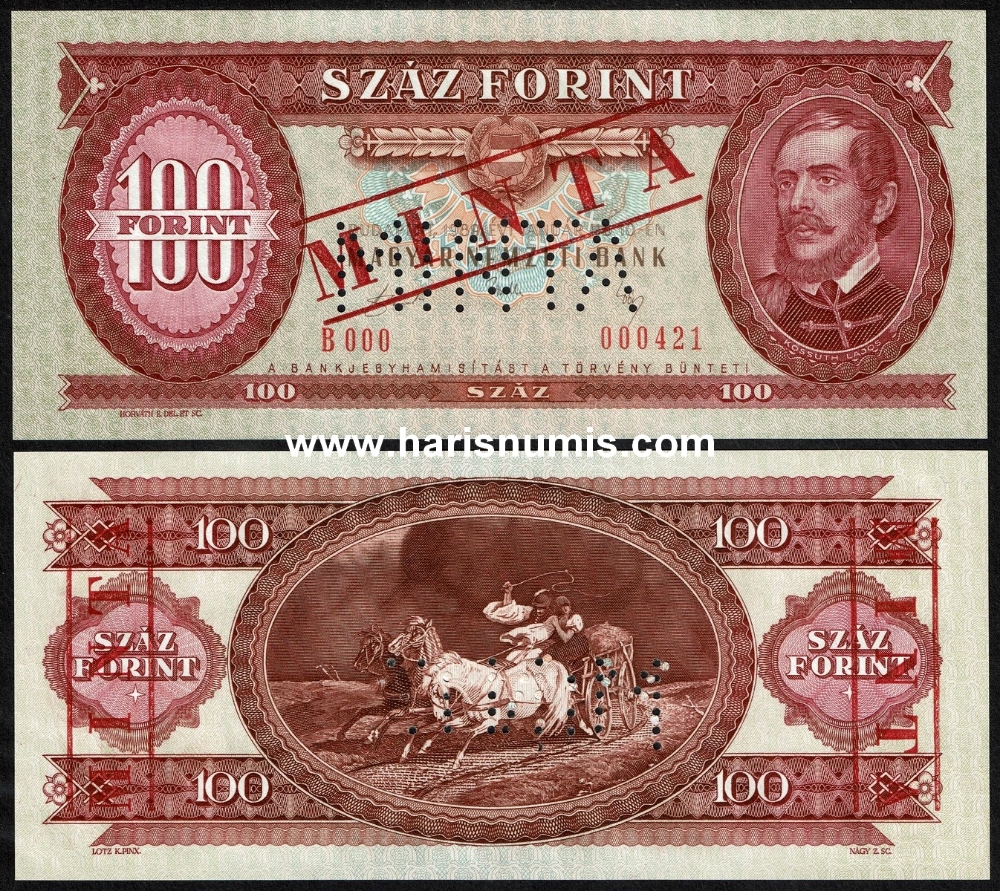 Picture of HUNGARY 100 Forint 1989 Specimen P 171hs UNC