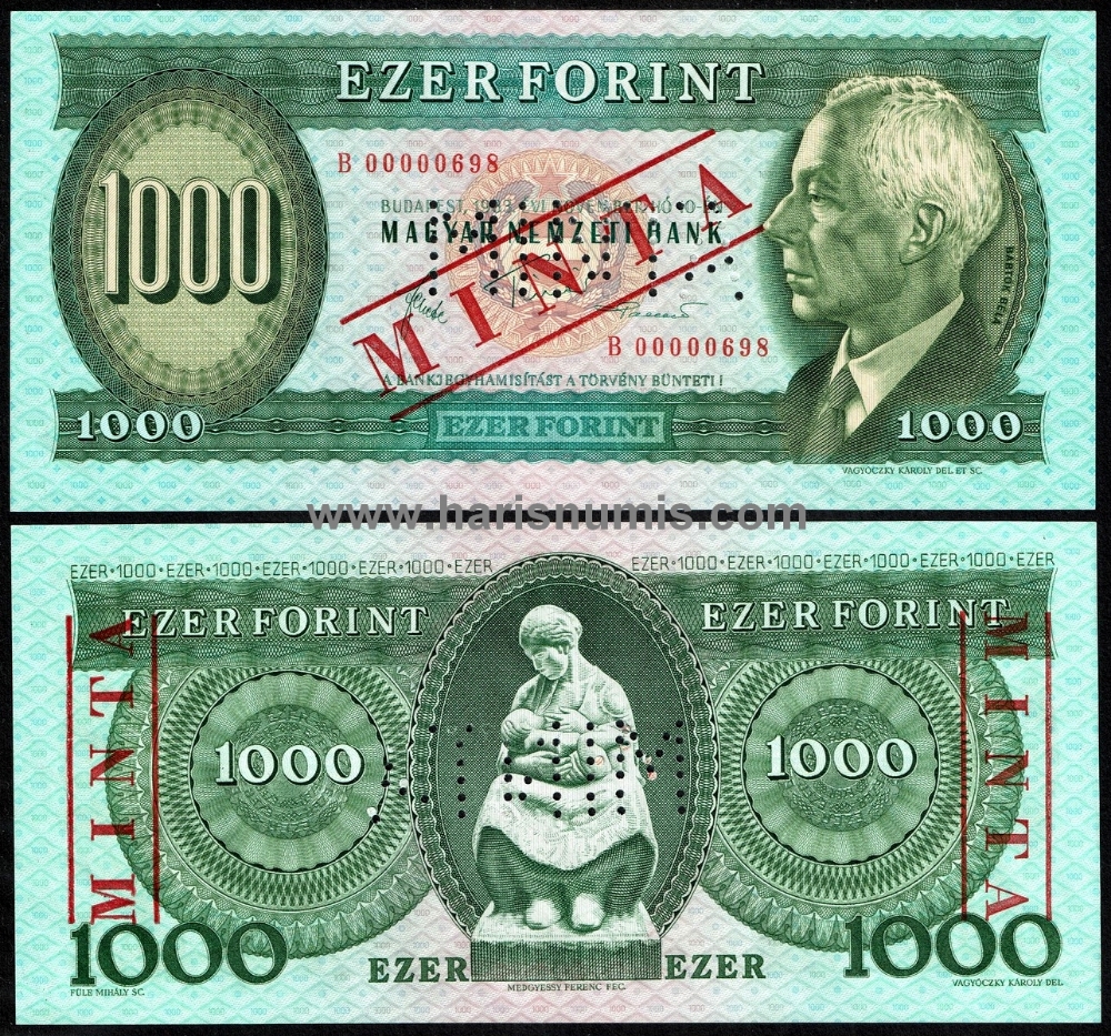 Picture of HUNGARY 1000 Forint 1983B Specimen P 173bs UNC