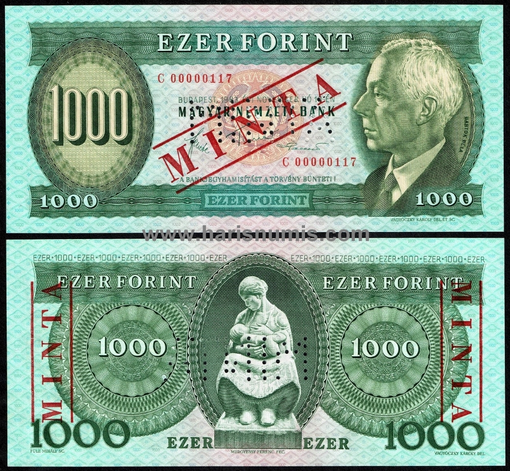 Picture of HUNGARY 1000 Forint 1983C Specimen P 173bs UNC