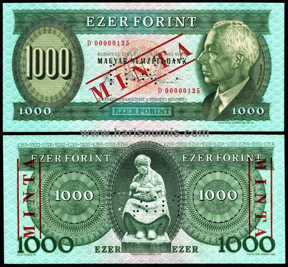 Picture of HUNGARY 1000 Forint 1983D Specimen P 173bs UNC