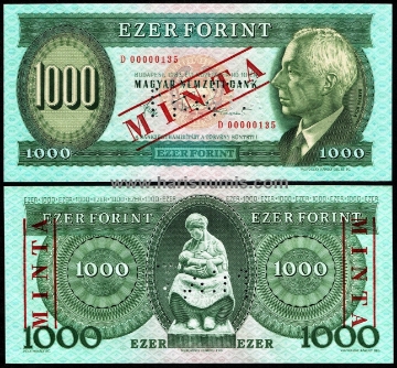 Picture of HUNGARY 1000 Forint 1983D Specimen P 173bs UNC