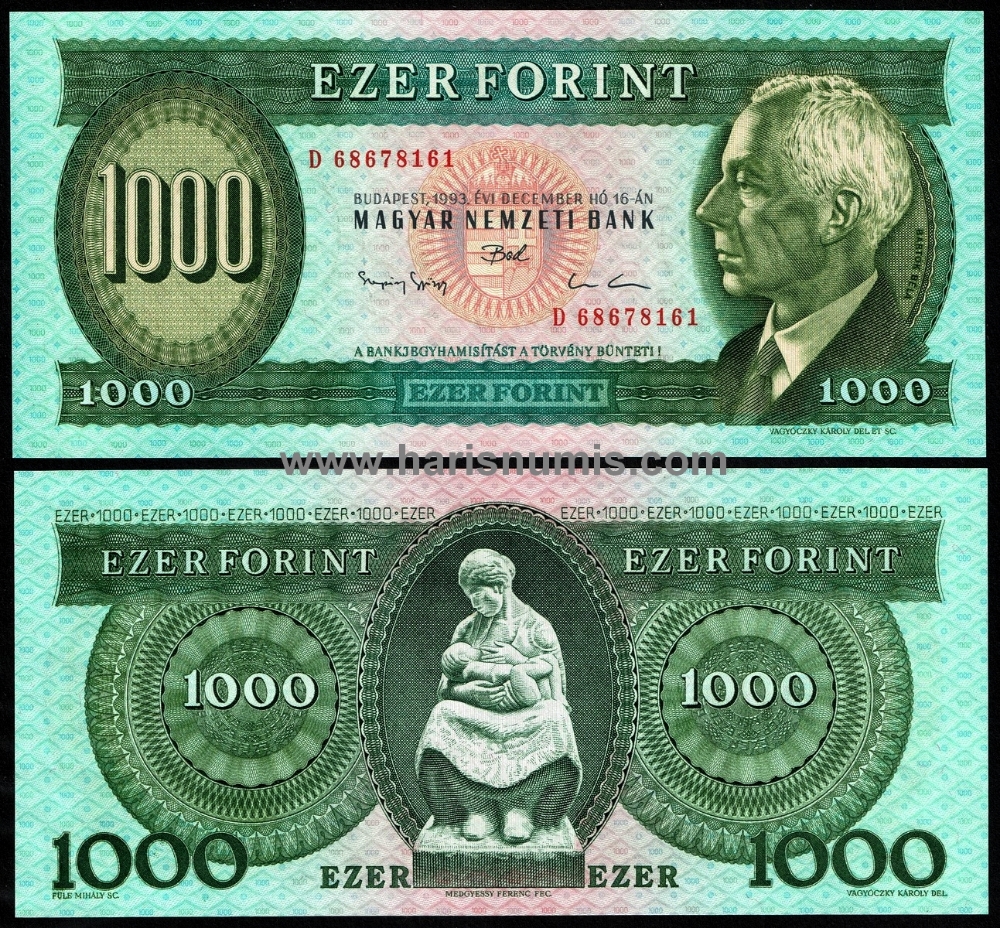 Picture of HUNGARY 1000 Forint 1993D P176b UNC