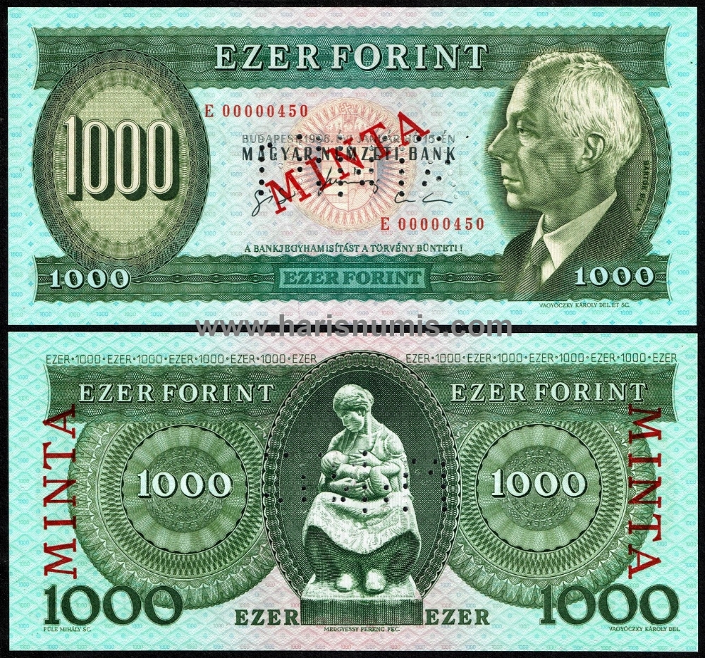 Picture of HUNGARY 1000 Forint 1996E Specimen P 176cs UNC