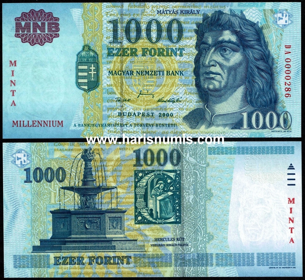 Picture of HUNGARY 1000 Forint 2000 Commemorative Specimen P 185s UNC